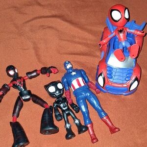 Spiderman Action Figure Set with Vehicle and Characters Includes Capt America